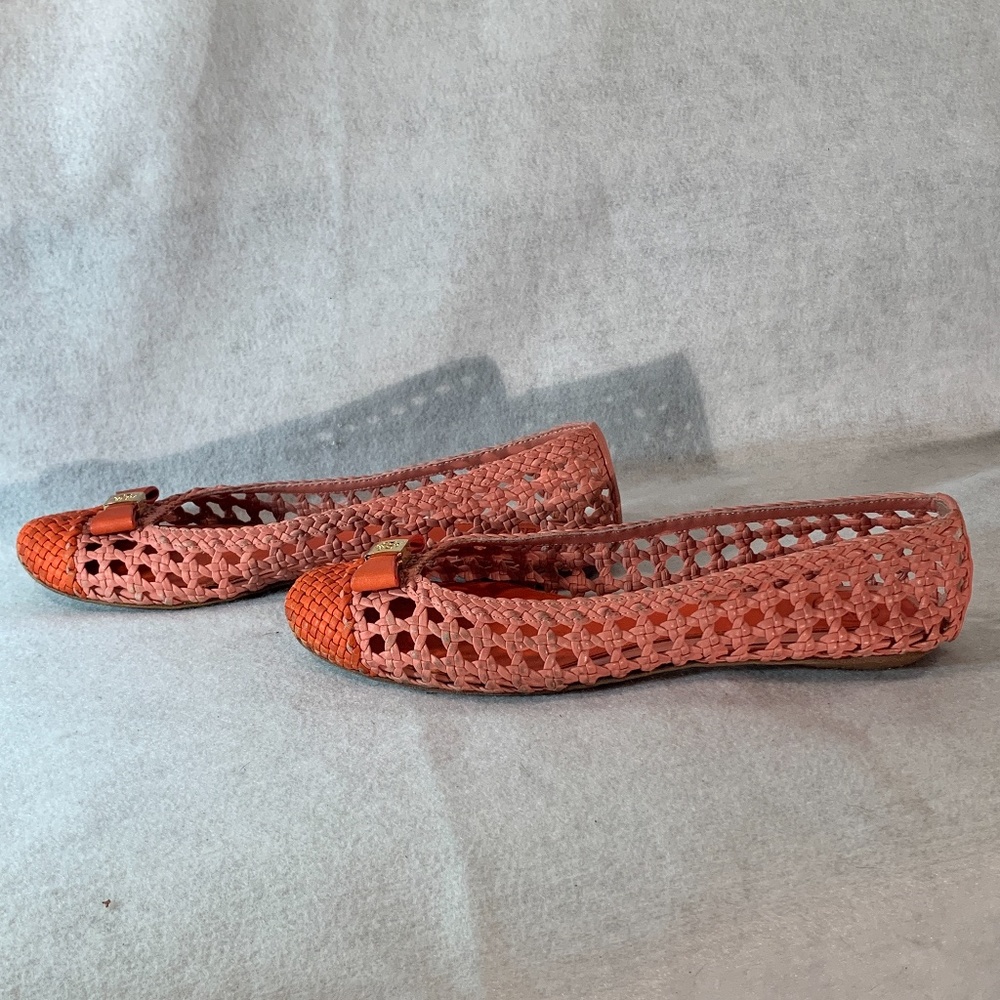 Tory Burch Woven leather Flats 7.5M Pink and Orange Gently worn - Picture 5 of 9